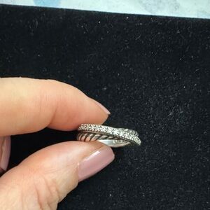 David yurman Elegant Silver Twisted Band Ring with diamonds size 7